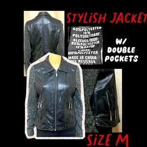 Size M- Stylish Black Jacket w/ Double Pockets